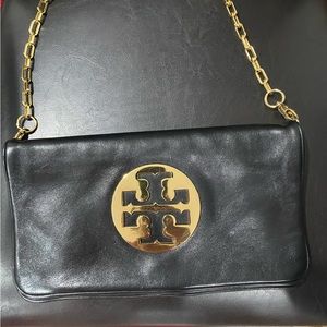 Tory Burch shoulder bag black leather with gold metal on front